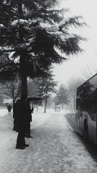 Yolda Duran Siyah Montlu Adamın Gri Tonlamalı Fotoğrafı
