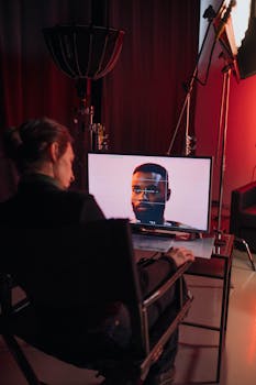 aydınlatma ekipmanı, çalışma alanı, dijital düzenleme içeren Ücretsiz stok fotoğraf